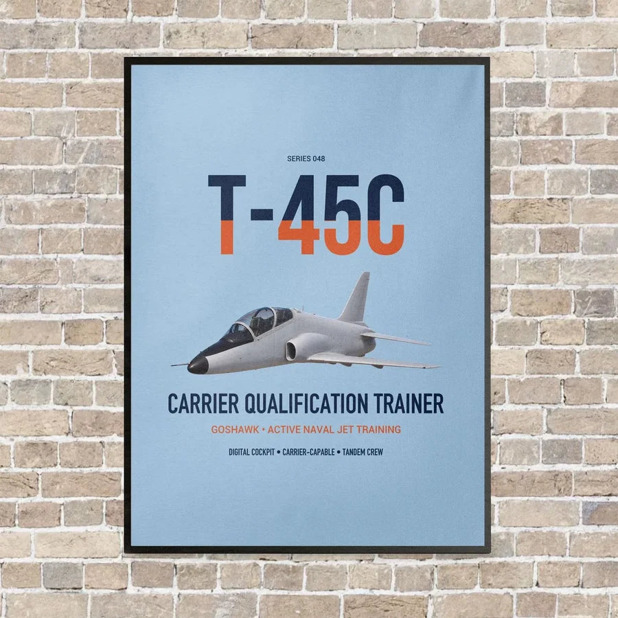 T-45C Goshawk vertical canvas print - framed - light blue background