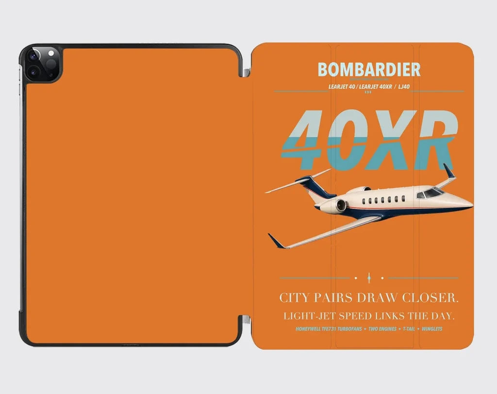 Bombardier Learjet 40XR design on orange ipad tablet case