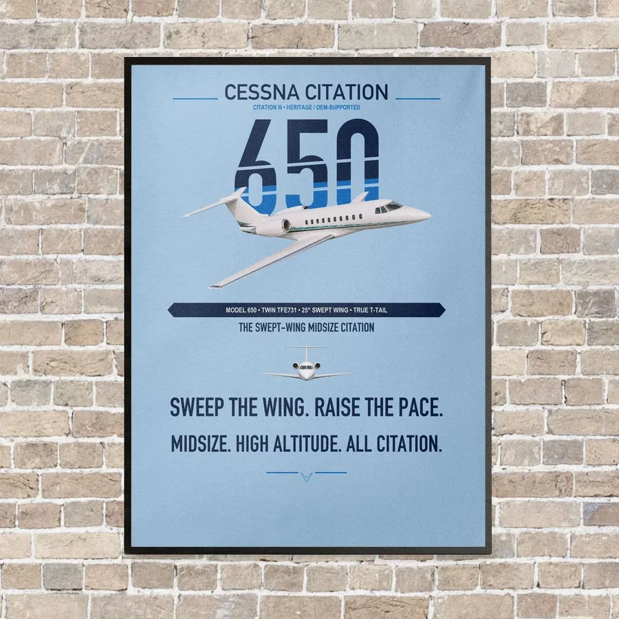 Cessna Citation 650 - Citation III vertical canvas print - framed - light blue background