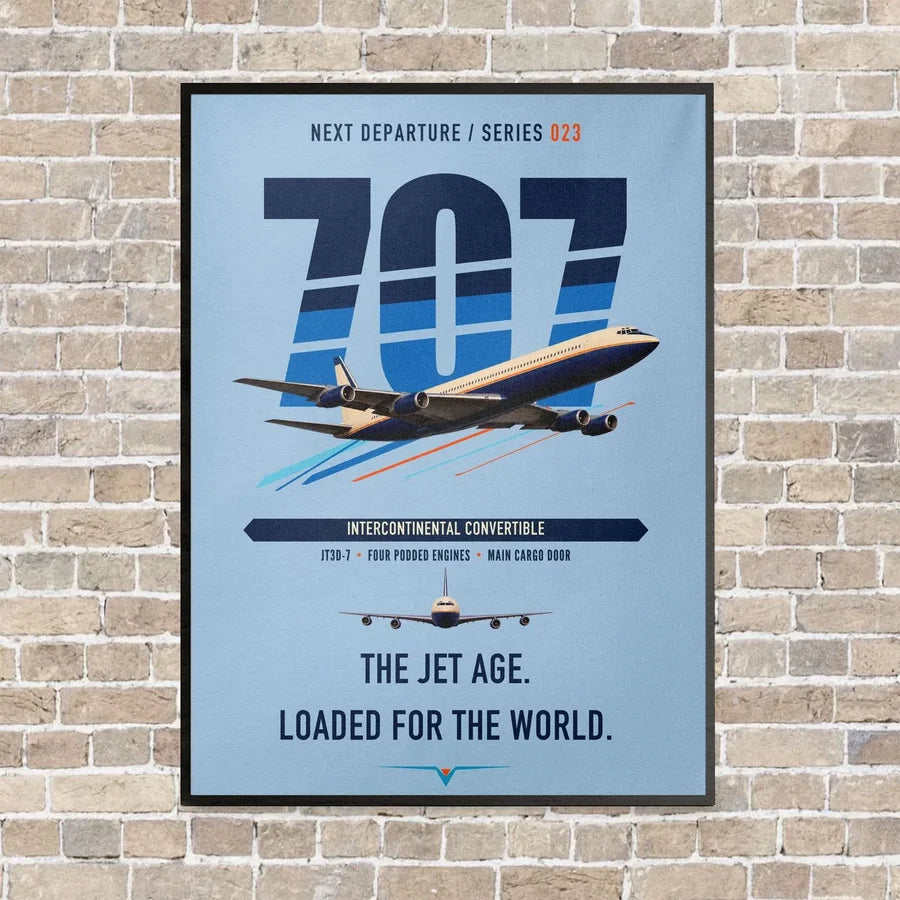 Boeing 707-320C vertical canvas print - framed - light blue background