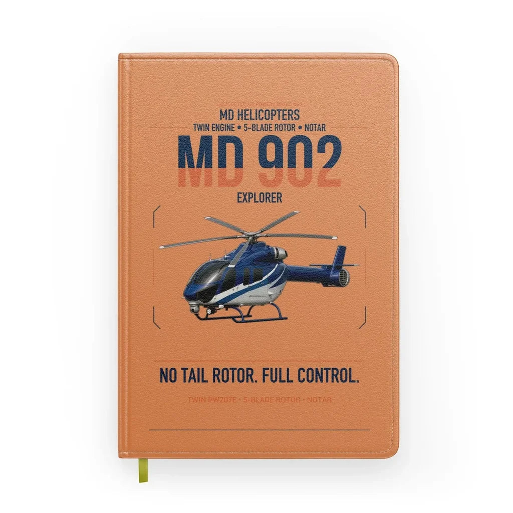 MD Helicopters MD 902 Explorer design on orange notebook
