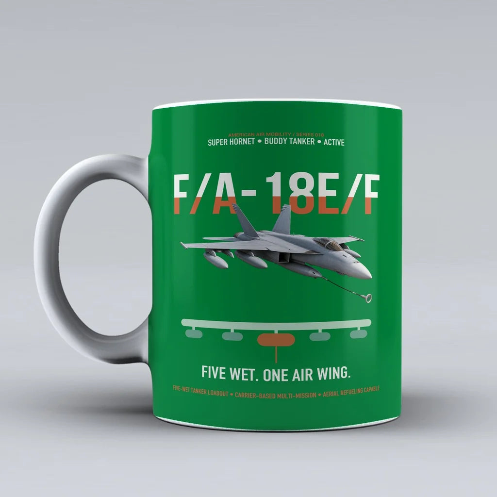 F A-18E F Buddy Tanker design on green ceramic mug, double-side print