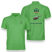Thumbnail for Robinson R44 Raven II design on light green double-side polo t-shirt, double-side print