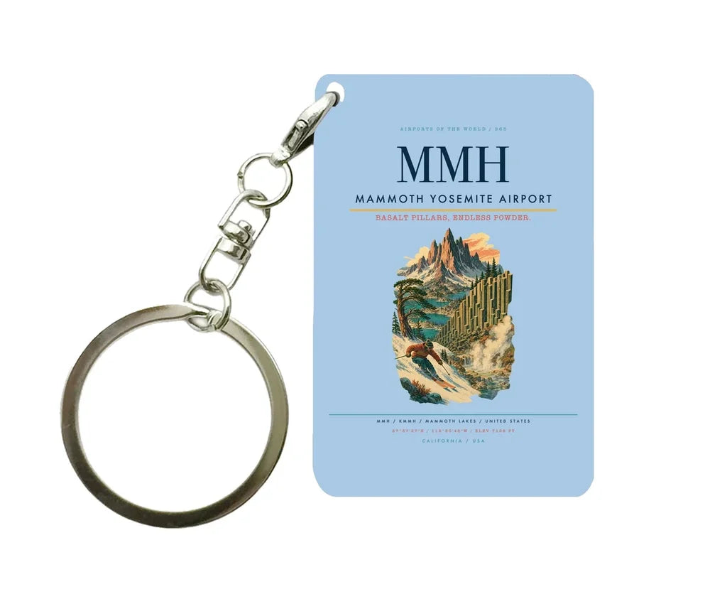 Mammoth Yosemite Airport (MMH) design on light blue key chain