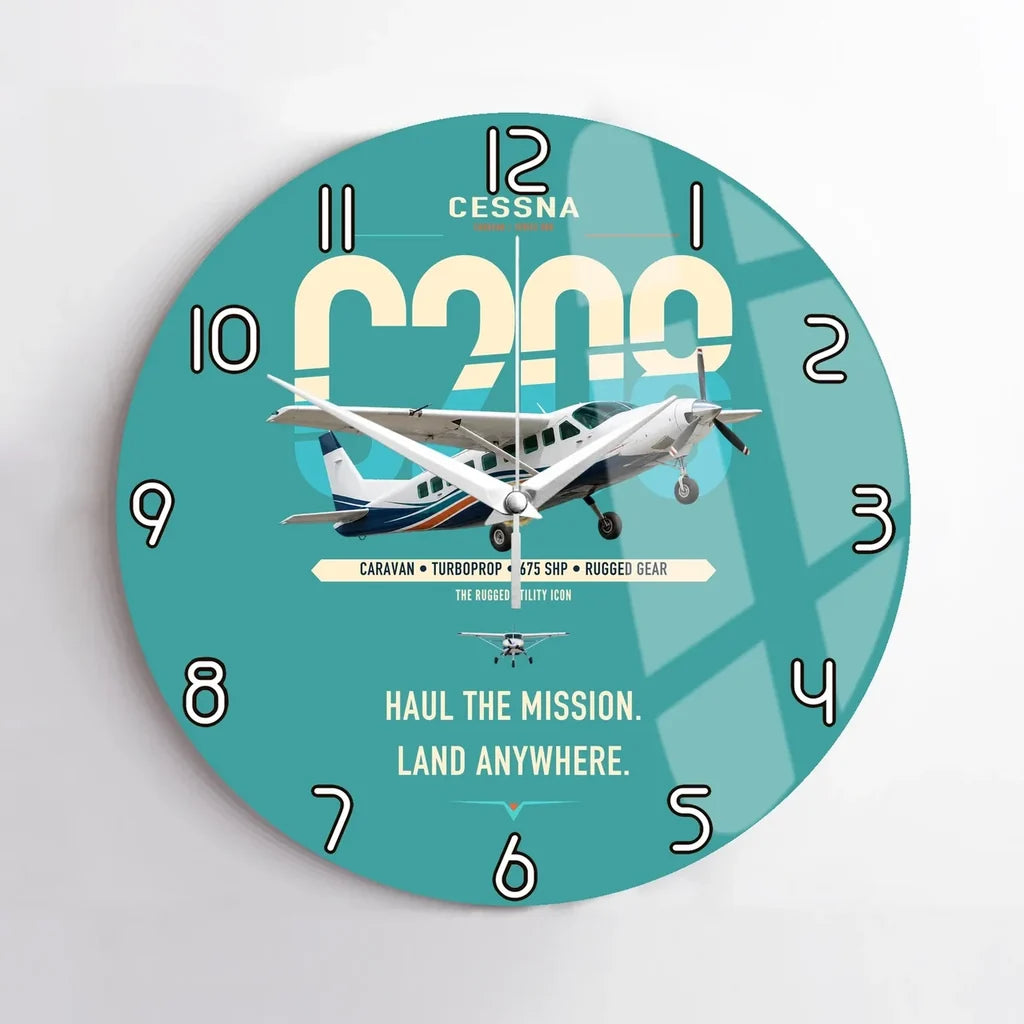 Cessna 208 Caravan design on turquoise no frame wall clock