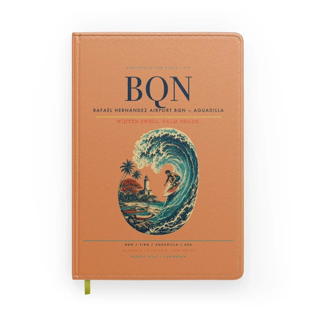 Rafael Hernández Airport (BQN) design on orange notebook