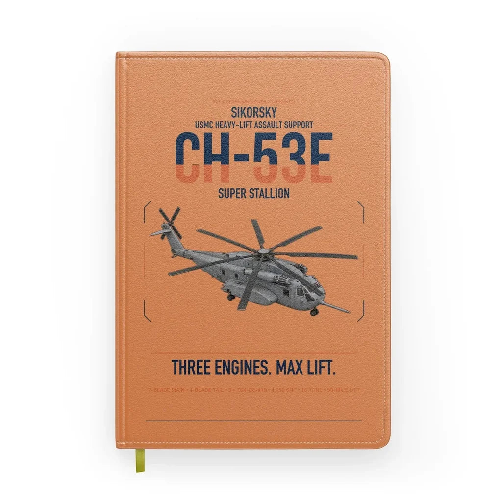 Sikorsky CH-53E Super Stallion design on orange notebook