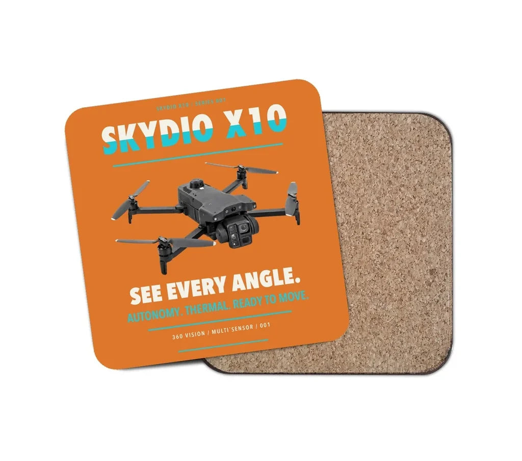 Skydio X10 design on orange 1 piece coaster
