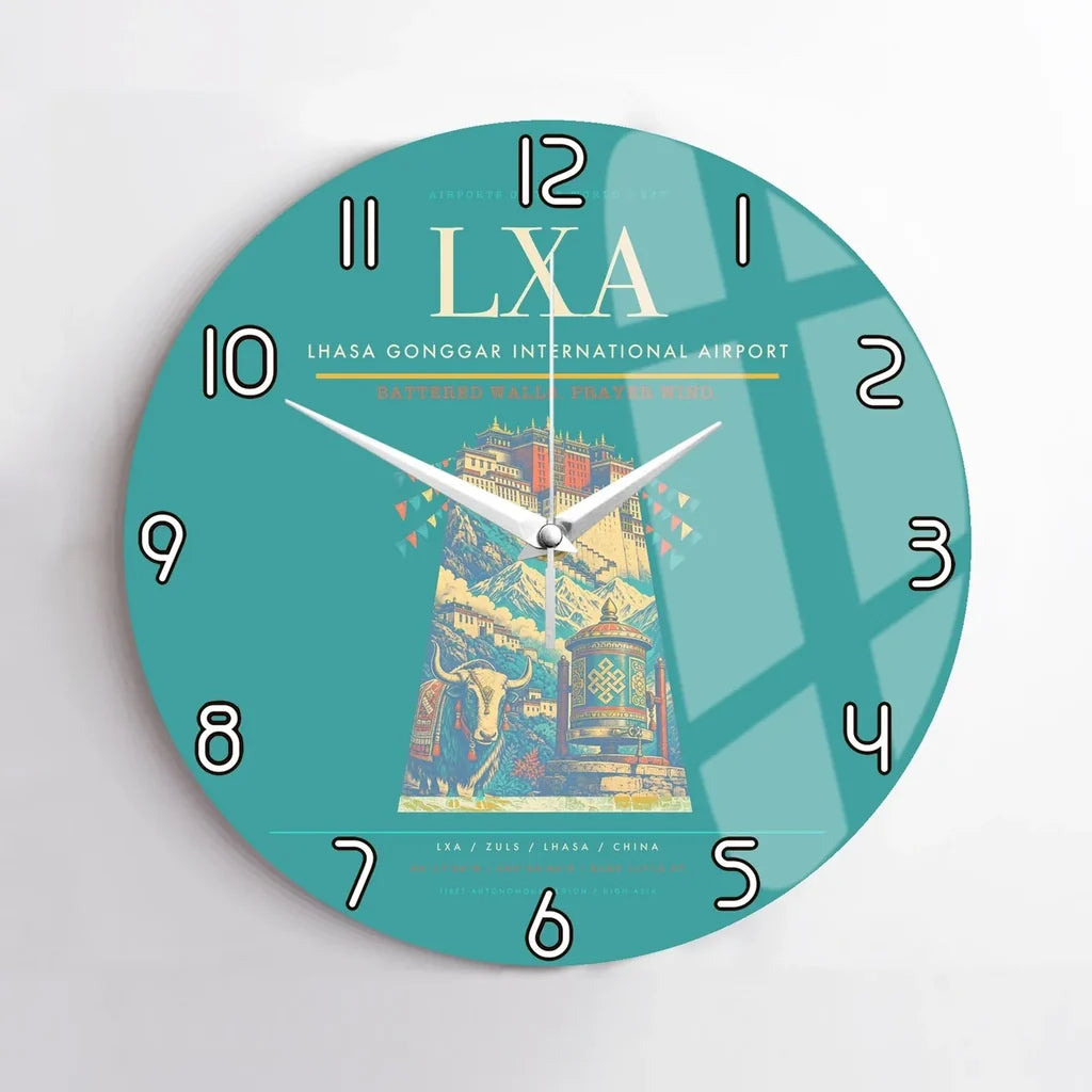 Lhasa Gonggar International Airport (LXA) design on turquoise no frame wall clock
