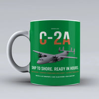 Thumbnail for C-2A Greyhound design on green ceramic mug, double-side print
