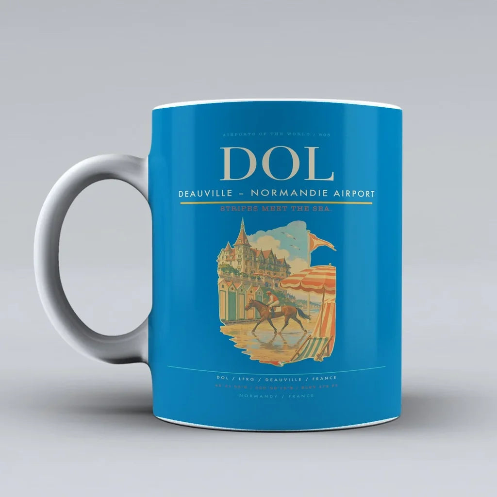 Deauville – Normandie Airport (DOL) airport code design on turquoise ceramic mug