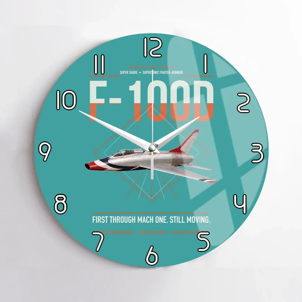 F-100D Super Sabre design on turquoise no frame wall clock