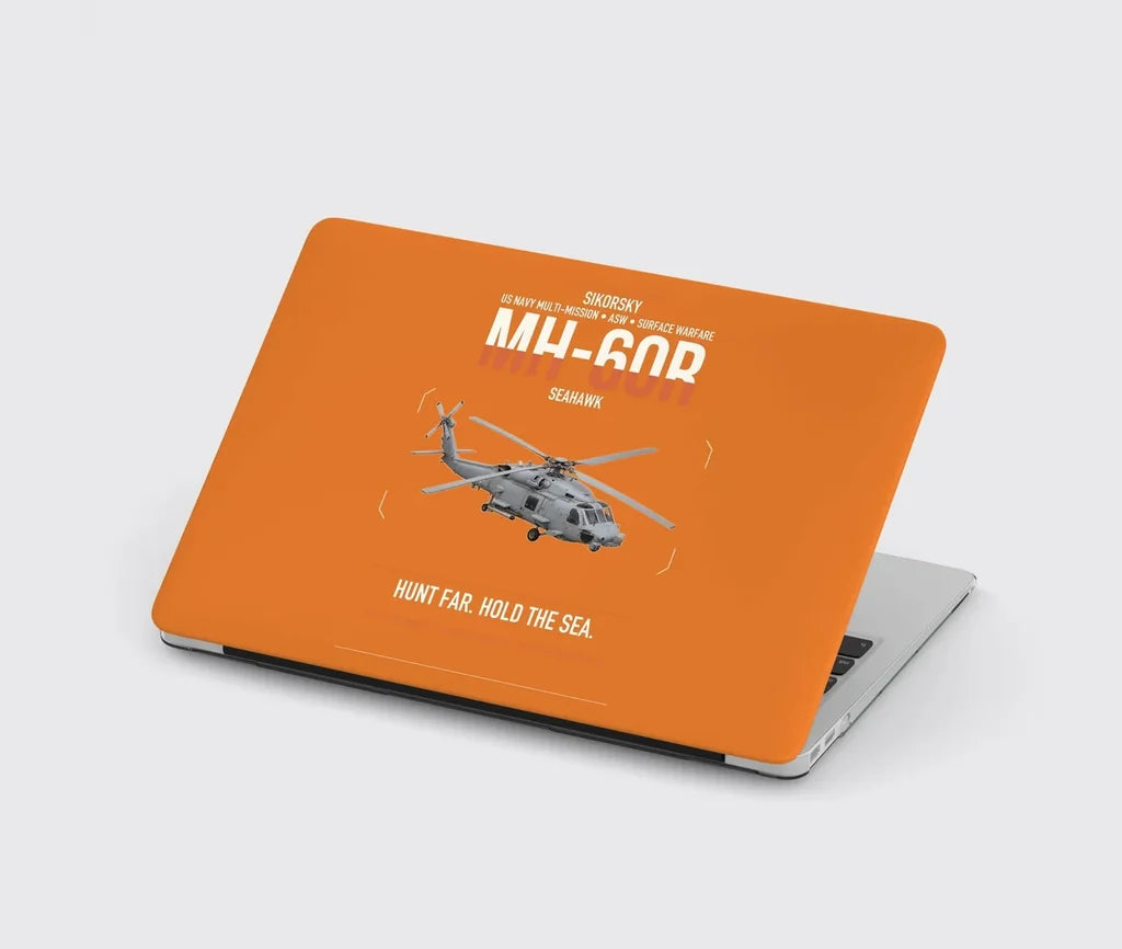 Sikorsky MH-60R Seahawk design on orange MacBook case