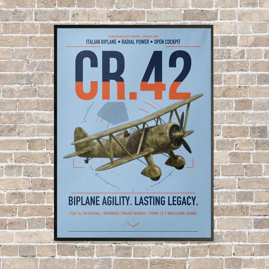 Fiat CR.42 Falco vertical canvas print - framed - light blue background