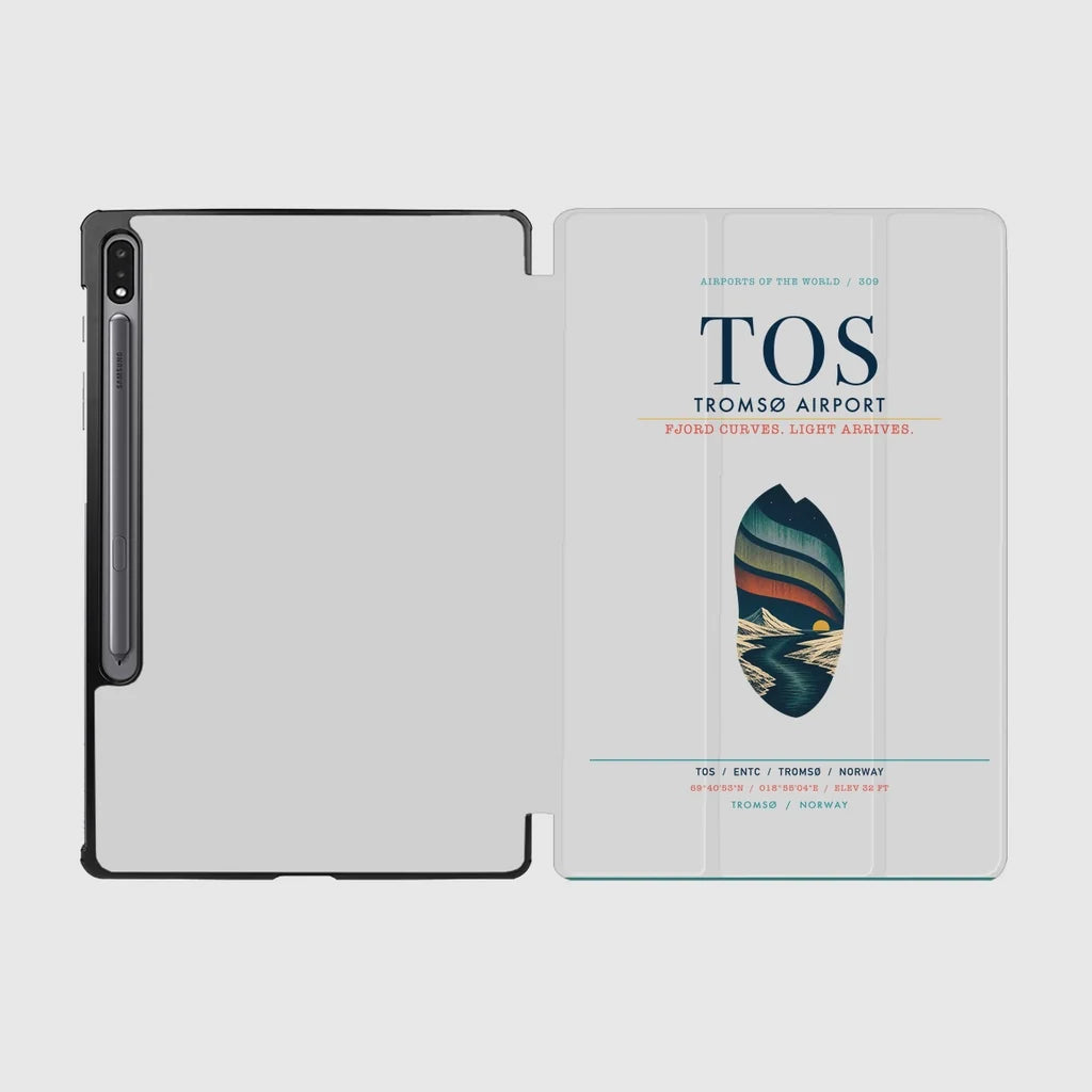 Tromsø Airport (TOS) design on light gray samsung tablet tablet case