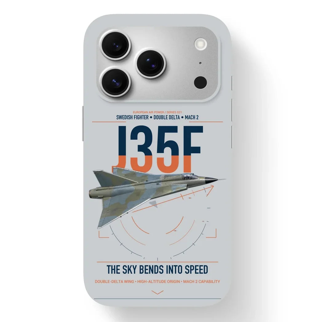 Saab J 35F Draken design on light gray magsafe iphone case, for iPhone 17 Pro