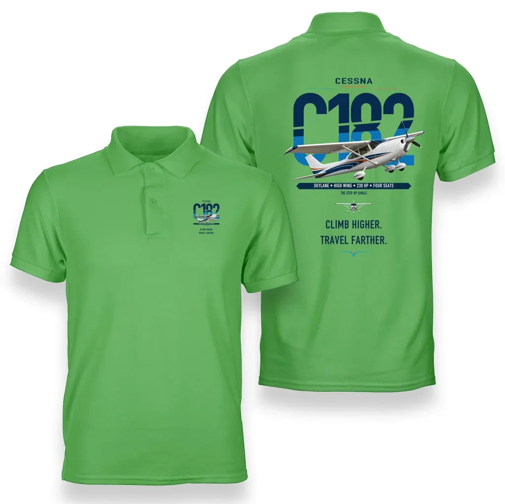 Cessna 182 Skylane design on light green double-side polo t-shirt, double-side print