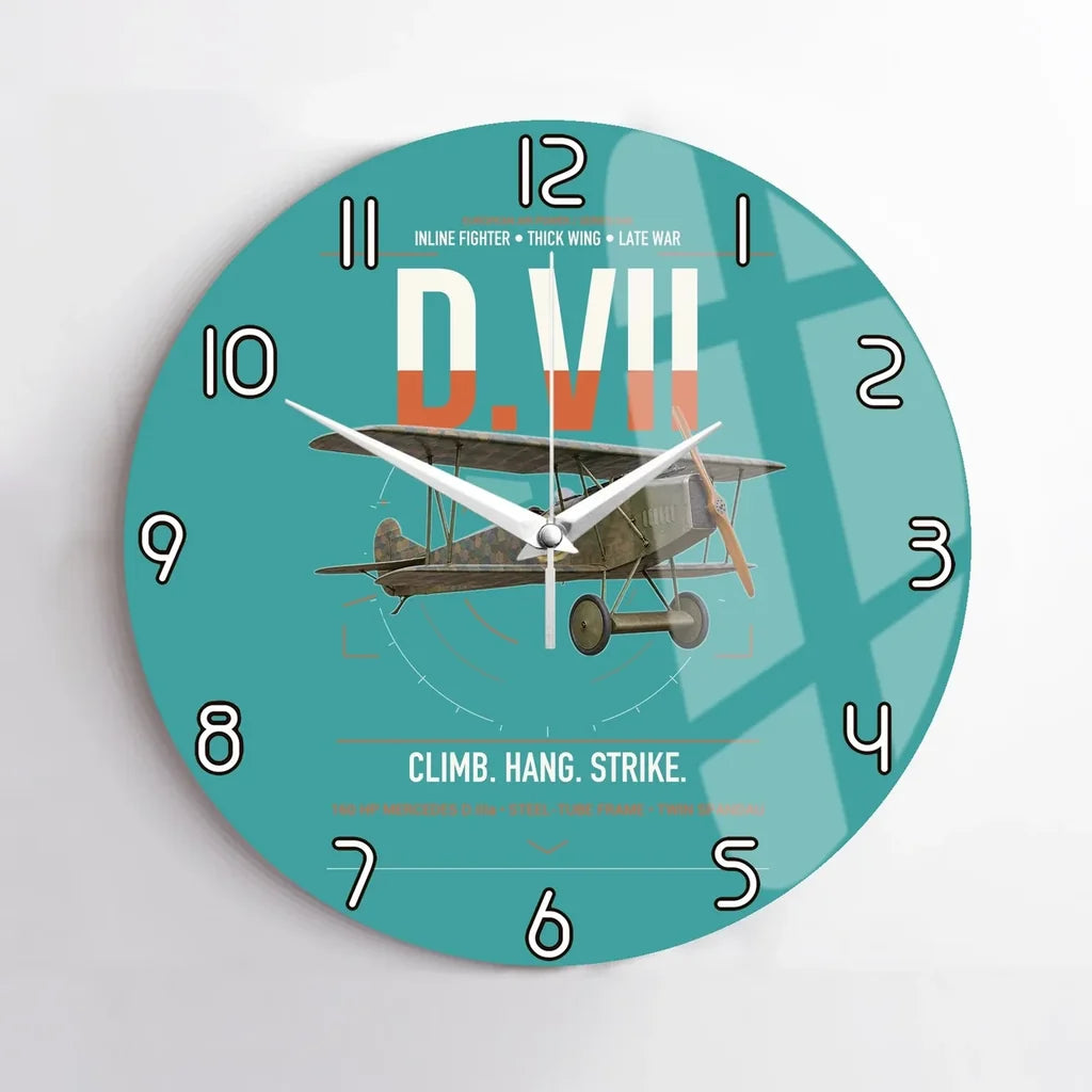 Fokker D.VII design on turquoise no frame wall clock