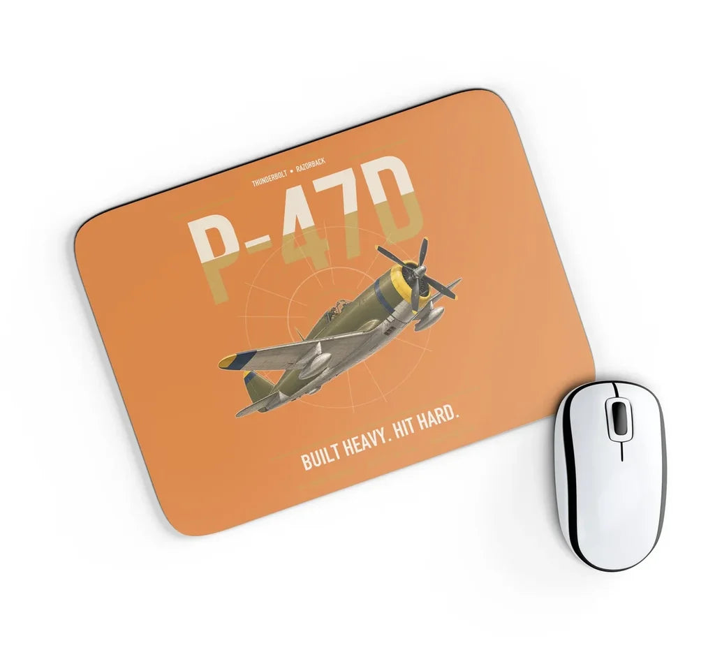 P-47D Thunderbolt Razorback design on orange rectangle mouse pad
