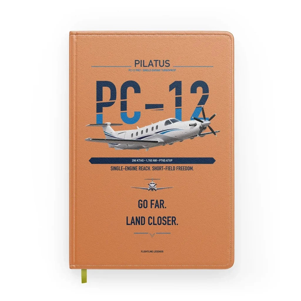 Pilatus PC-12 PRO design on orange notebook