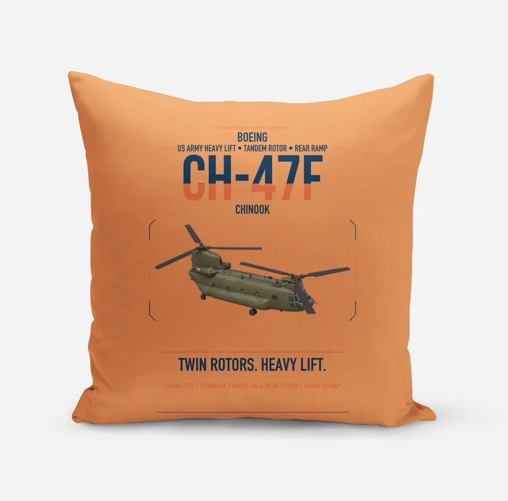 Boeing CH-47F Chinook design on orange pillow