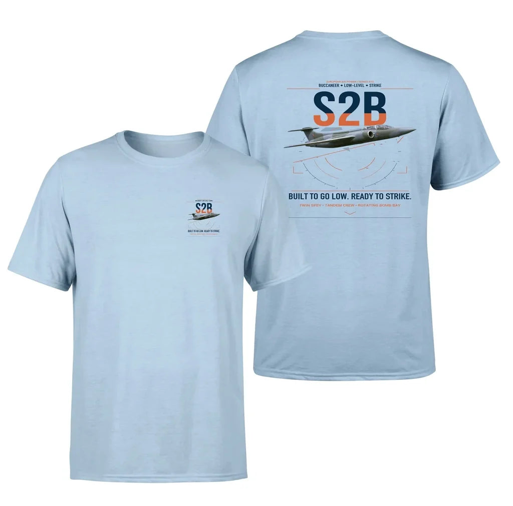 Blackburn Buccaneer S2B design on light blue t-shirt, double-side print