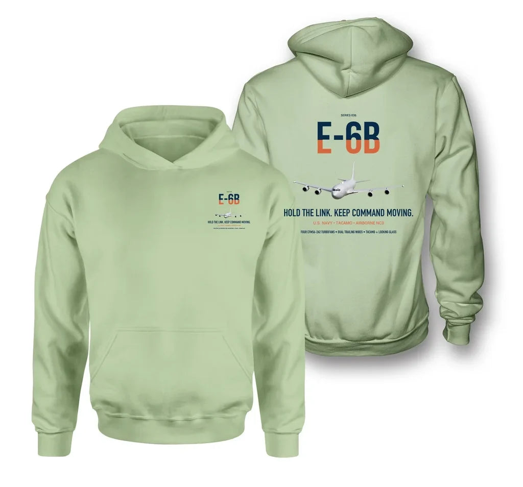E-6B Mercury design on light green double-side hoodie, double-side print