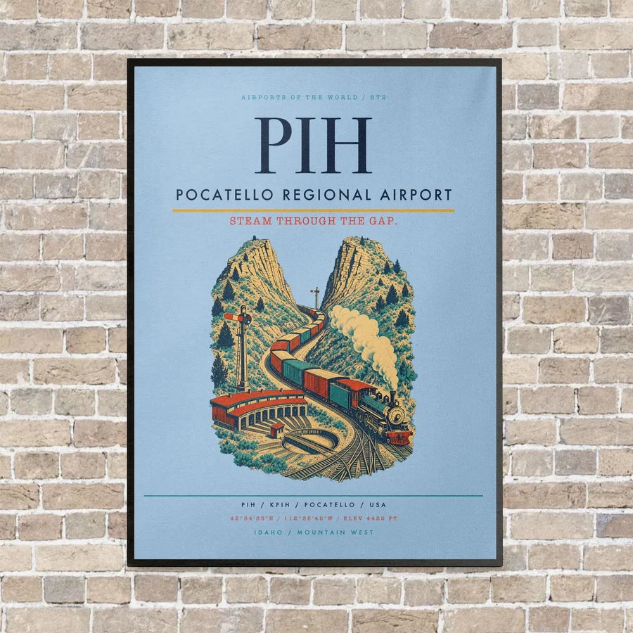 Pocatello Regional Airport PIH vertical canvas print - framed - light blue background