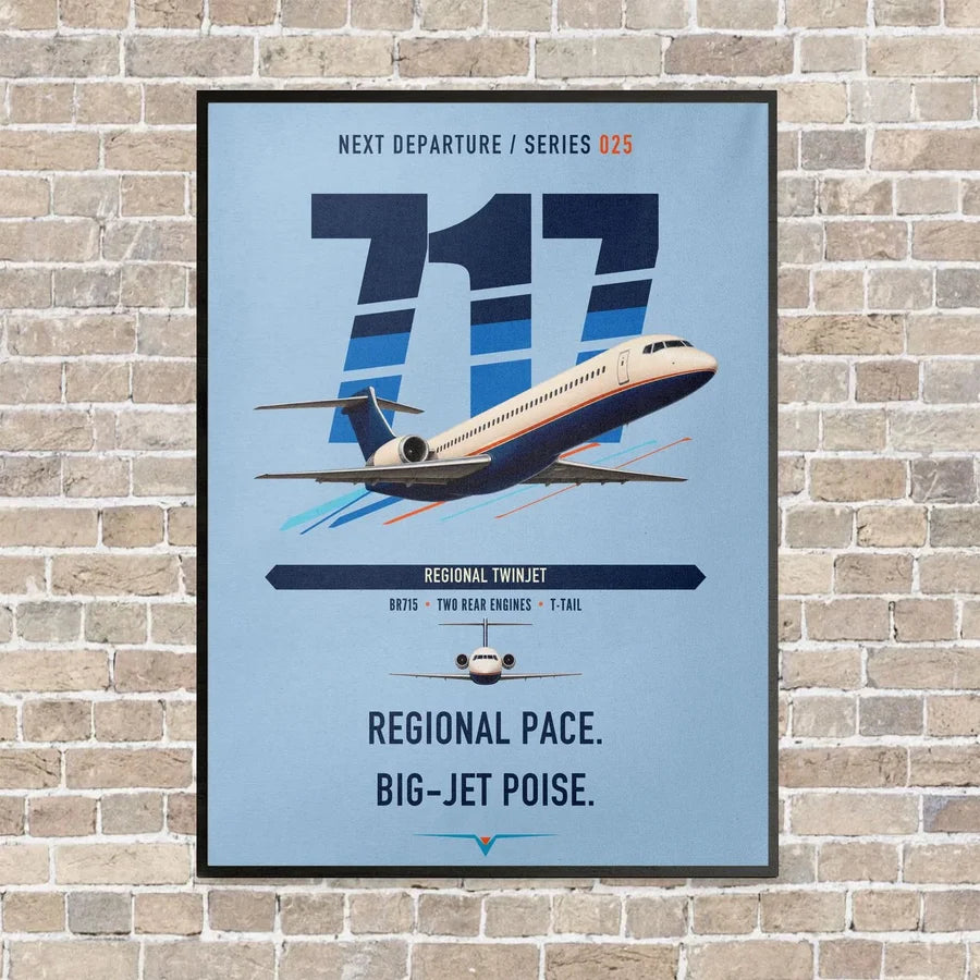 Boeing 717-200 vertical canvas print - framed - light blue background