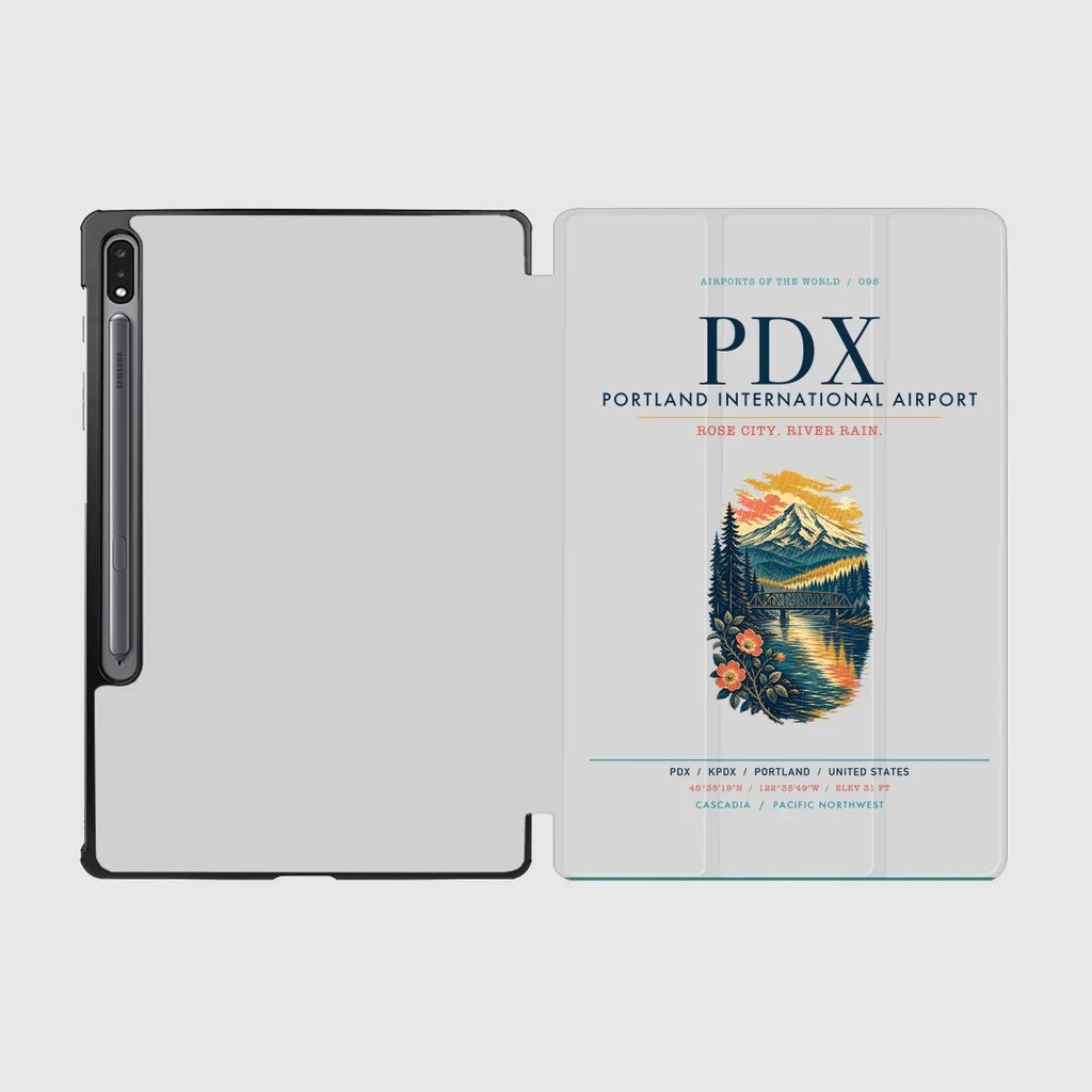 Portland International Airport (PDX) design on light gray samsung tablet tablet case