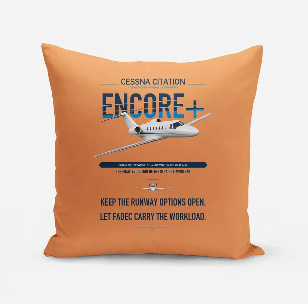 Cessna Citation Encore+ design on orange pillow