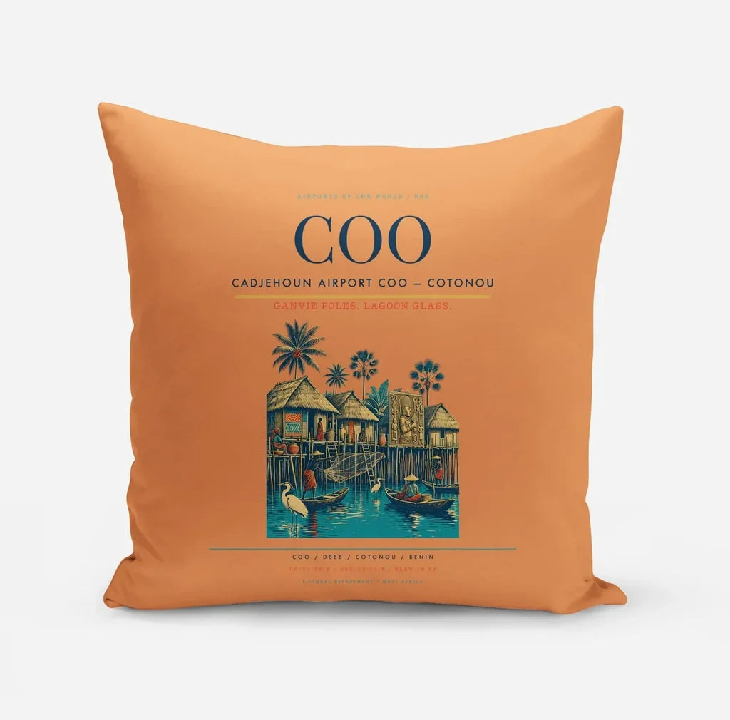 Cadjehoun Airport (COO) design on orange pillow