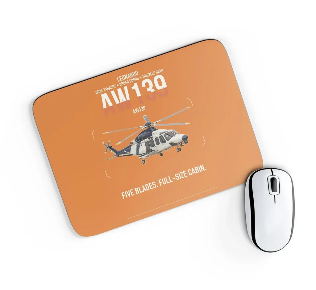 Leonardo AW139 design on orange rectangle mouse pad