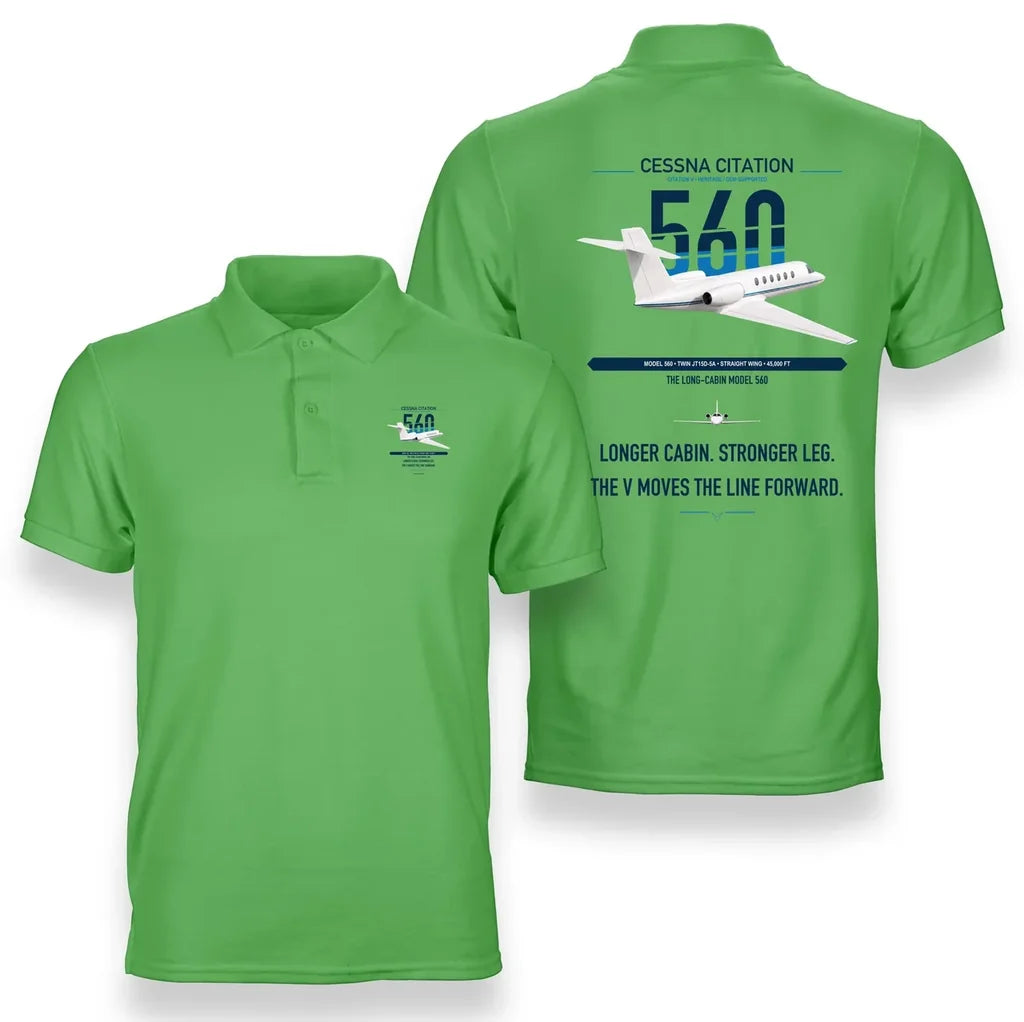 Cessna Citation 560 - Citation V design on light green double-side polo t-shirt, double-side print