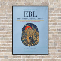 Thumbnail for Erbil International Airport EBL vertical canvas print - framed - light blue background