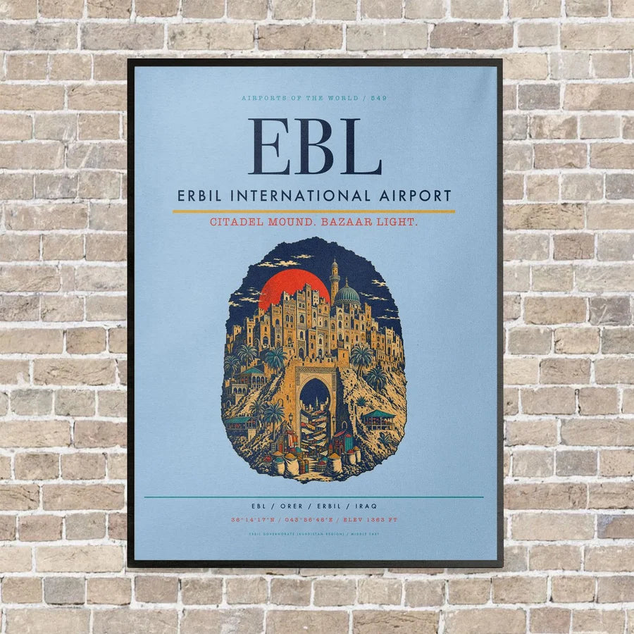 Erbil International Airport EBL vertical canvas print - framed - light blue background