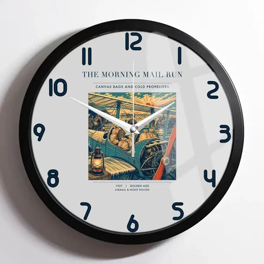 VINTAGE G4146 - The Morning Mail Run - Designed Wall Clocks design on lightgray framed