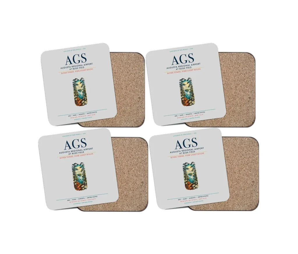 Augusta Regional Airport at Bush Field (AGS) design on light gray 4 pieces set coaster