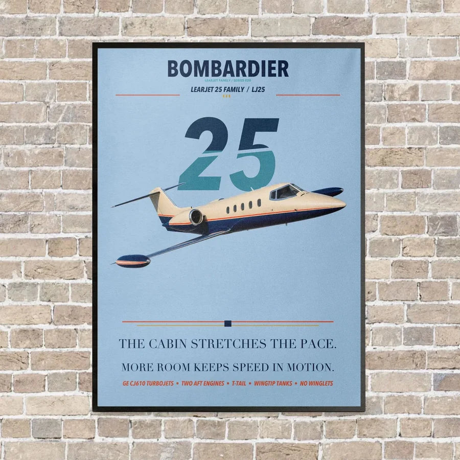 Bombardier Learjet 25 vertical canvas print - framed - light blue background