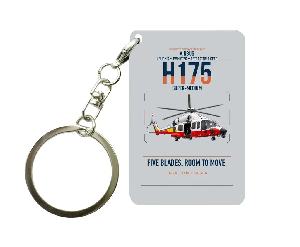 Airbus H175 design on light gray designed key chain, double-side print
