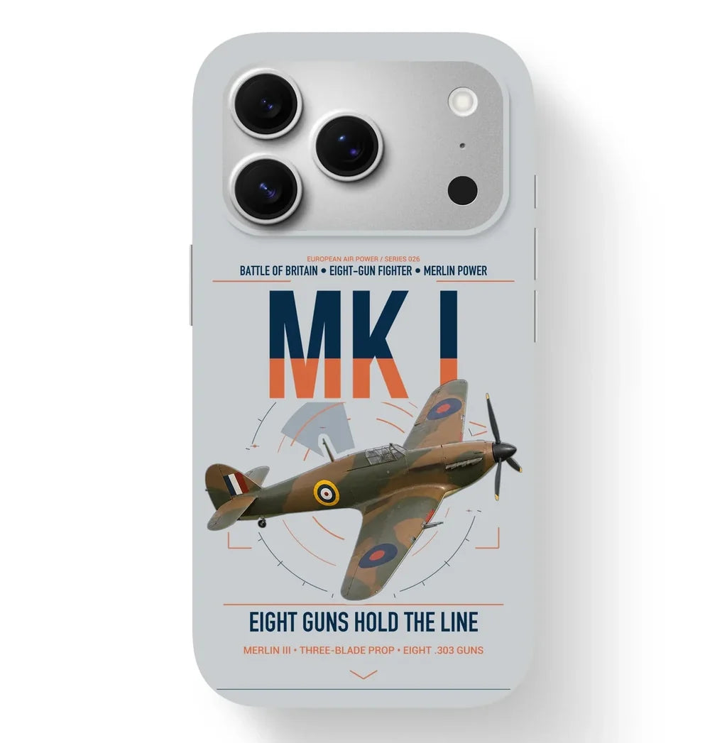 Hawker Hurricane Mk I design on light gray magsafe iphone case, for iPhone 17 Pro