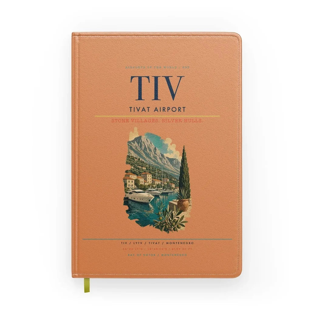 Tivat Airport (TIV) design on orange notebook