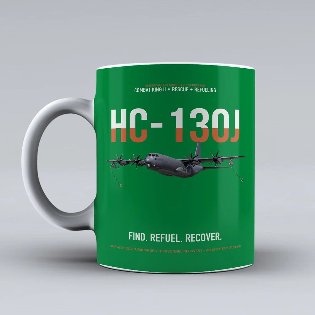 HC-130J COMBAT KING II design on green ceramic mug, double-side print