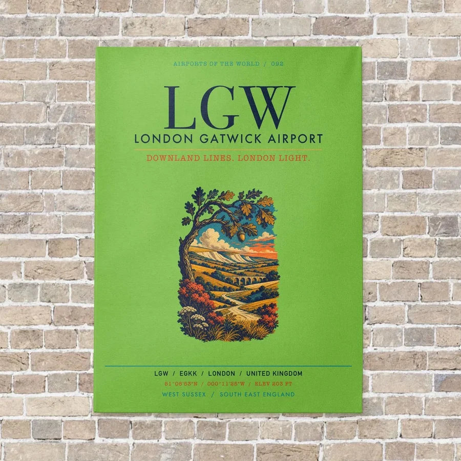 London Gatwick Airport LGW vertical canvas print - no frame - light green background