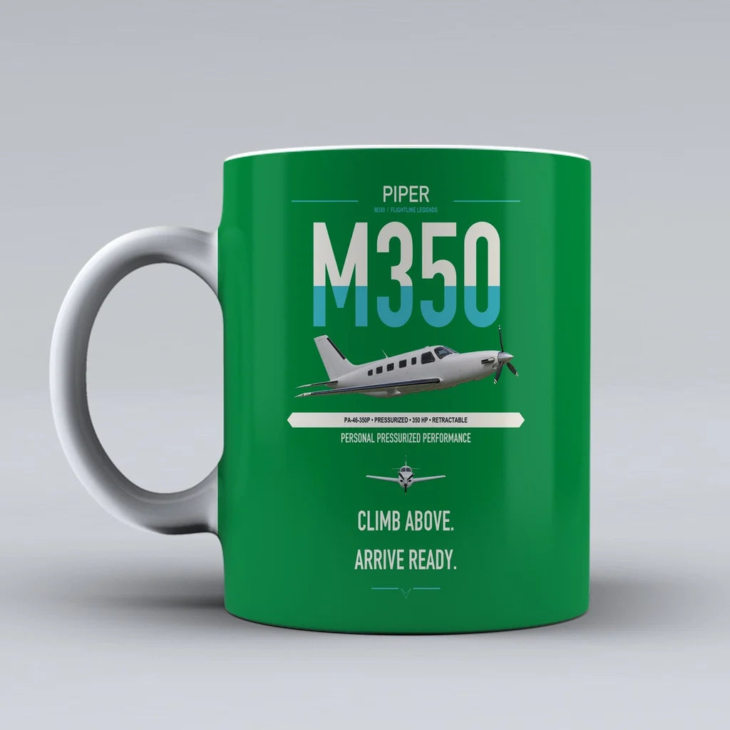 Piper M350 design on green ceramic mug, double-side print