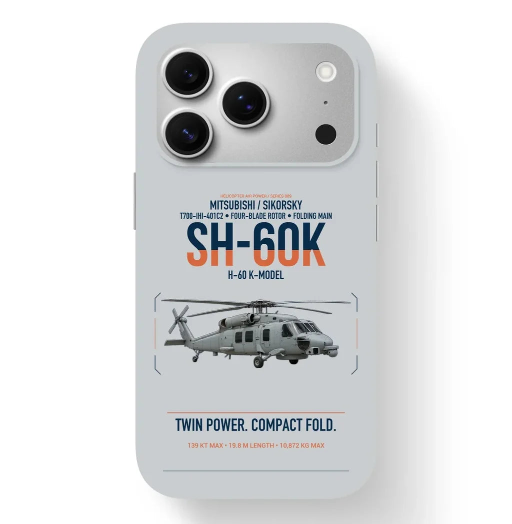 Mitsubishi Sikorsky SH-60K design on light gray magsafe iphone case, for iPhone 17 Pro