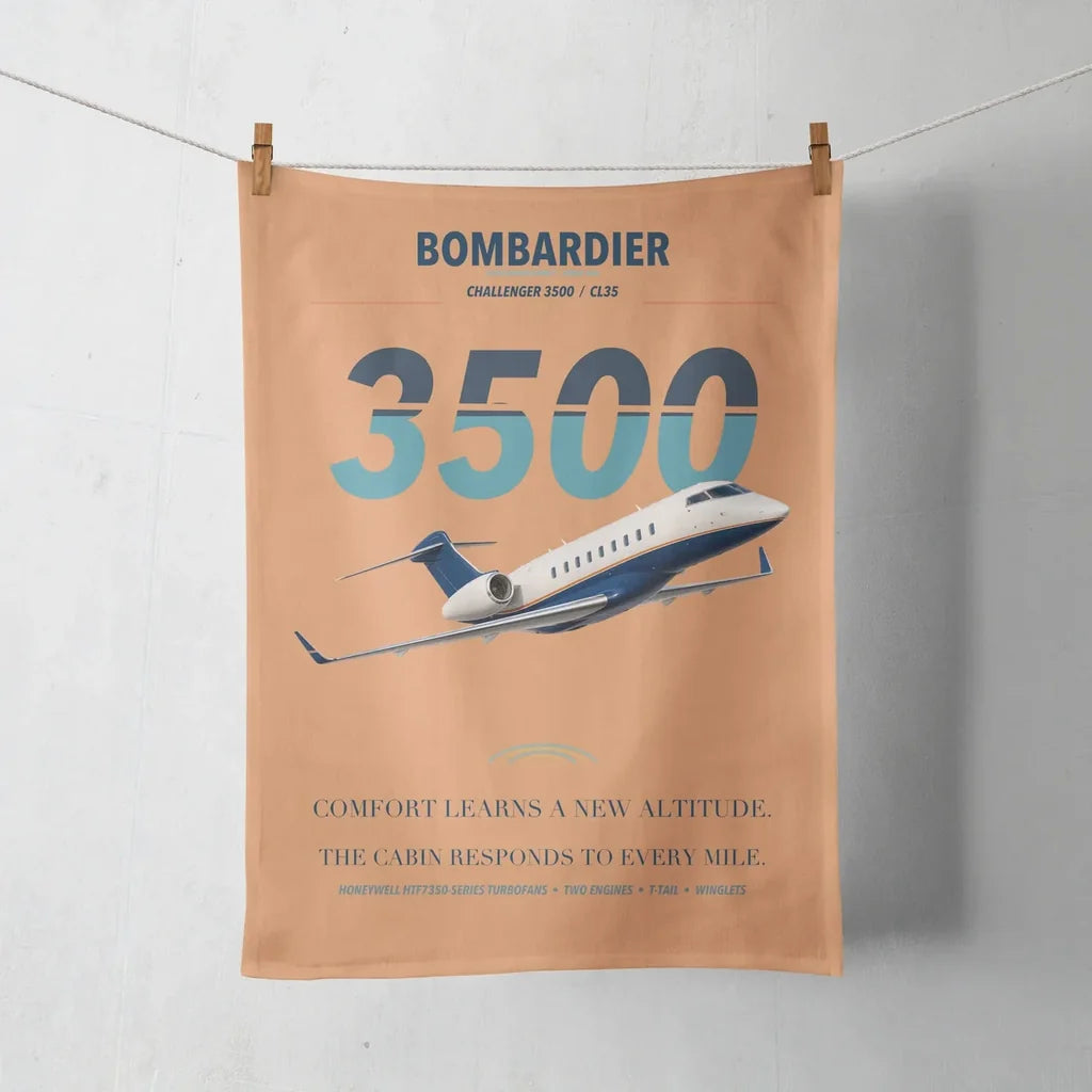 Bombardier Challenger 3500 design on orange towel
