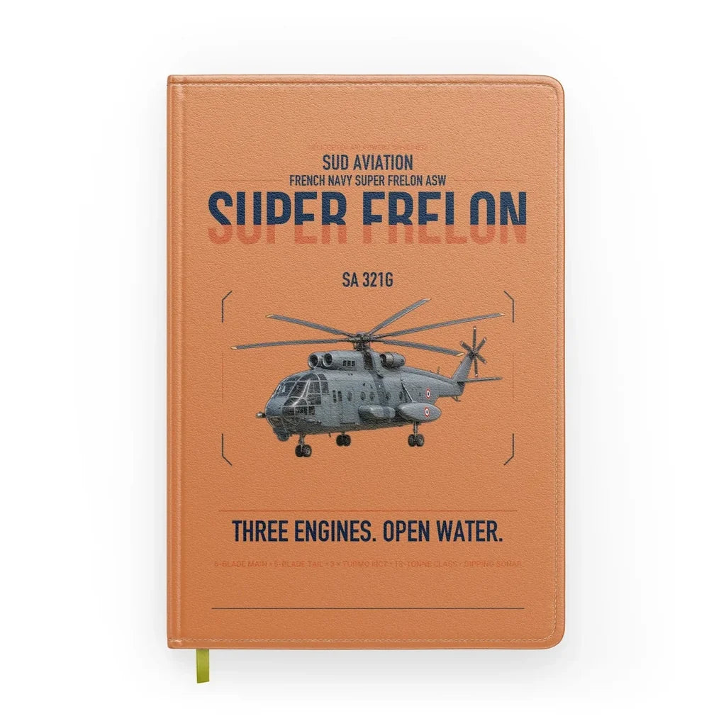 Sud Aviation SA 321G Super Frelon design on orange notebook