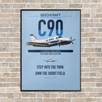 Thumbnail for Beechcraft King Air C90 vertical canvas print - framed - light blue background