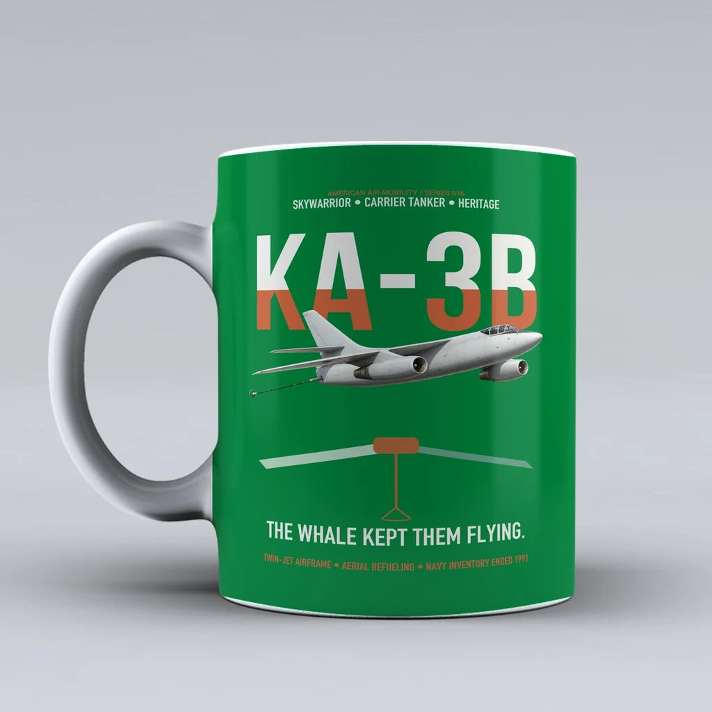 KA-3B Skywarrior design on green ceramic mug, double-side print